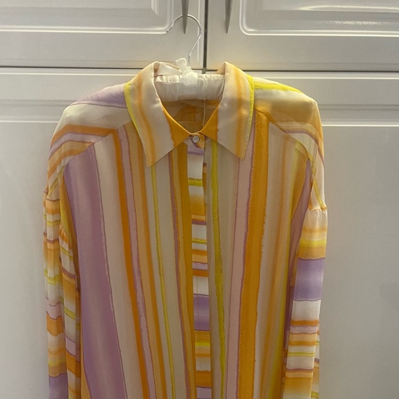 Ramy Brook Tops - RAMY BROOK LONG SLEEVE SHEER STRIPE SHIRT